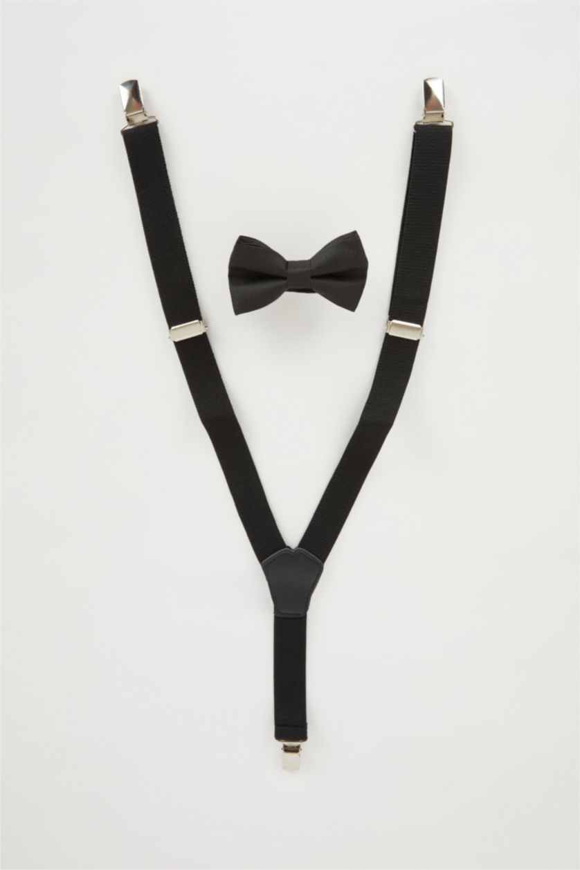 BOYS & TEENS Black Boy Trouser Suspenders Bow Tie Set of 2
