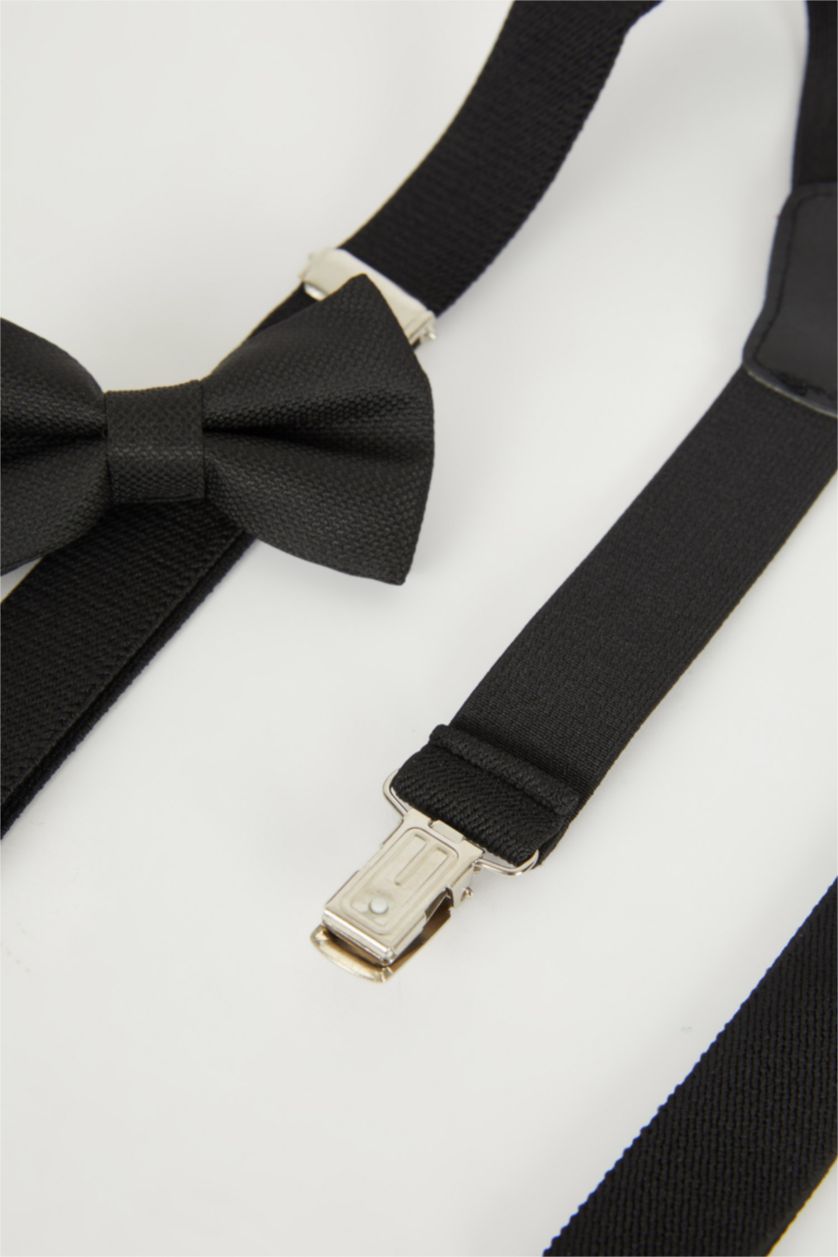 BOYS & TEENS Black Boy Trouser Suspenders Bow Tie Set of 2