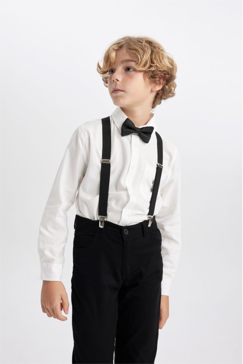 BOYS & TEENS Black Boy Trouser Suspenders Bow Tie Set of 2