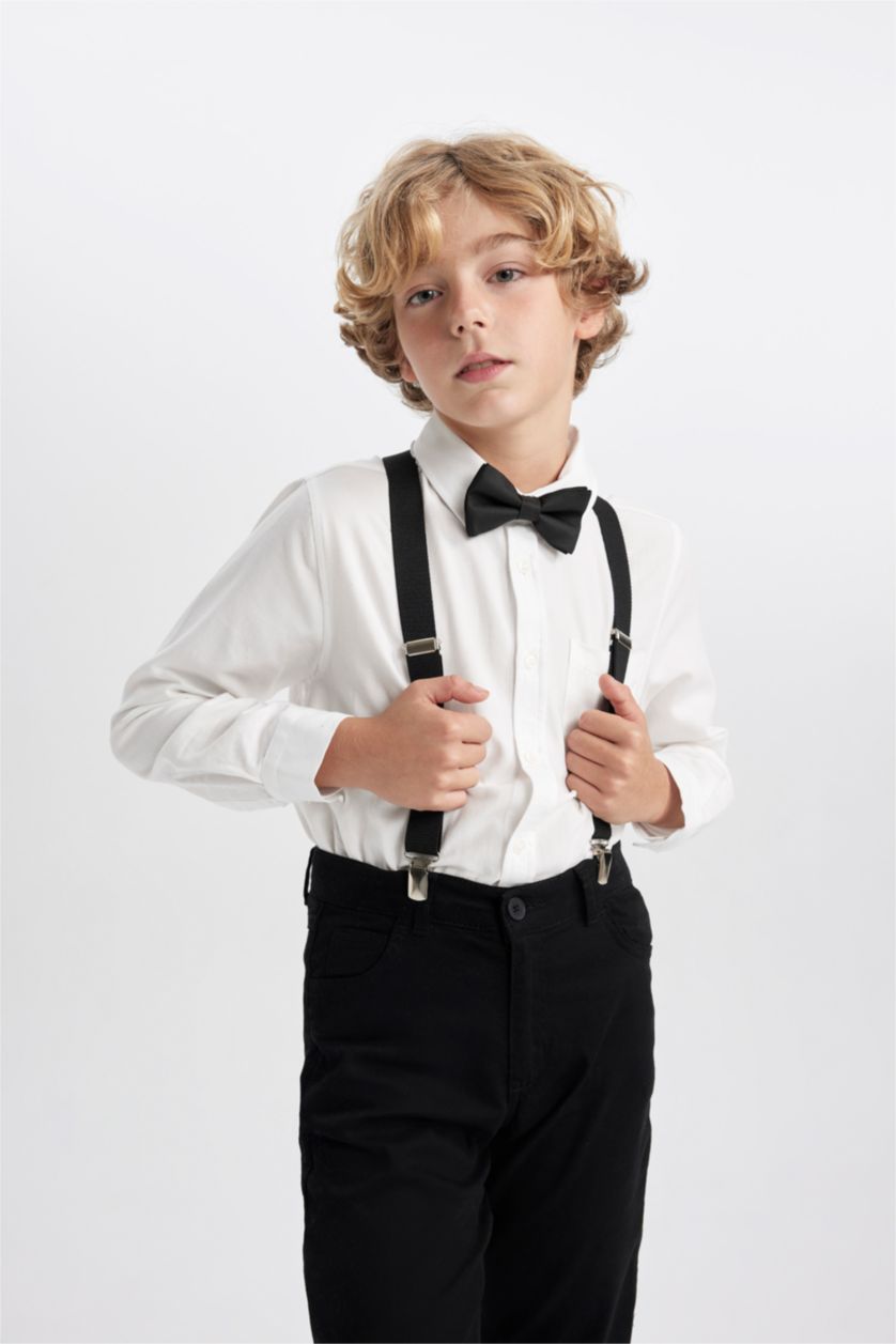 BOYS & TEENS Black Boy Trouser Suspenders Bow Tie Set of 2