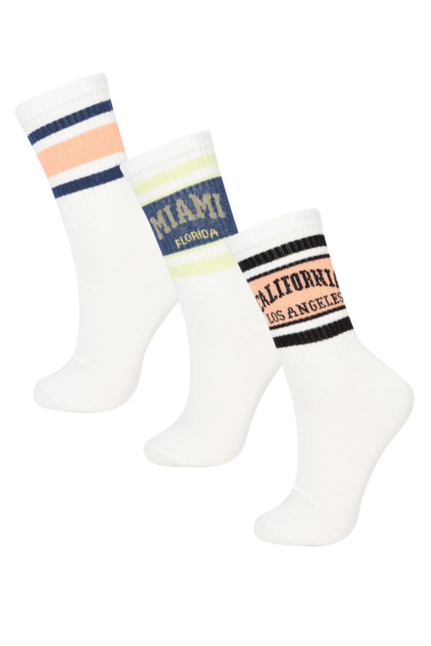 Women White 3 piece Cotton Long sock