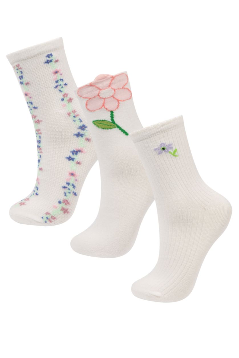 WOMAN White 3 piece Cotton Long sock