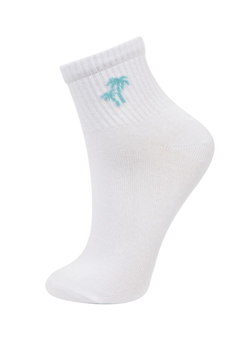 Kadın Beyaz Kadın Nakış 3'lü Pamuklu Soket Çorap