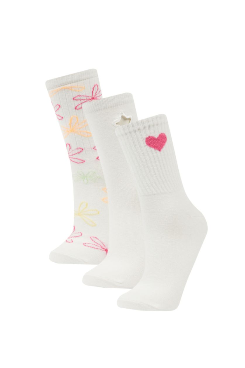 WOMAN White Woman Embroidery 3 Piece Cotton Long Socks