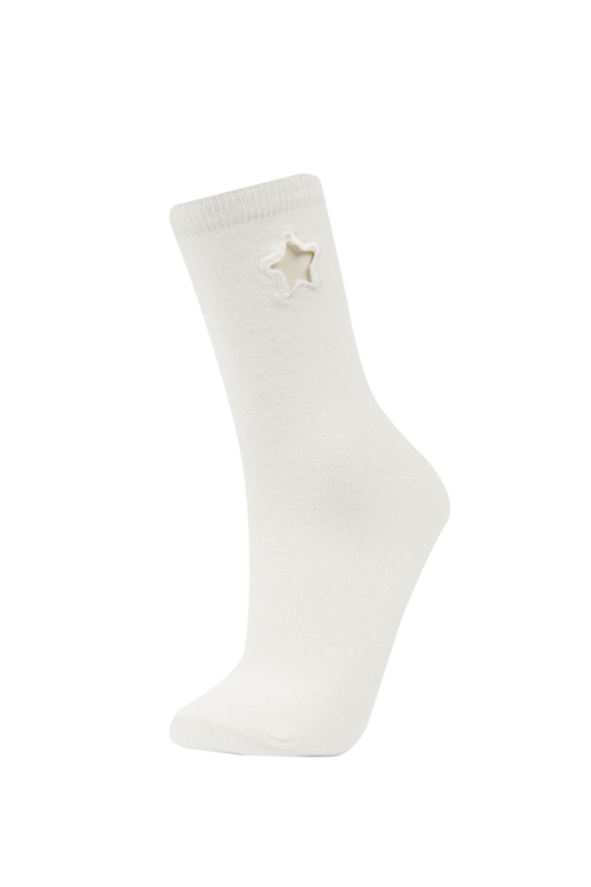 WOMAN White Woman Embroidery 3 Piece Cotton Long Socks