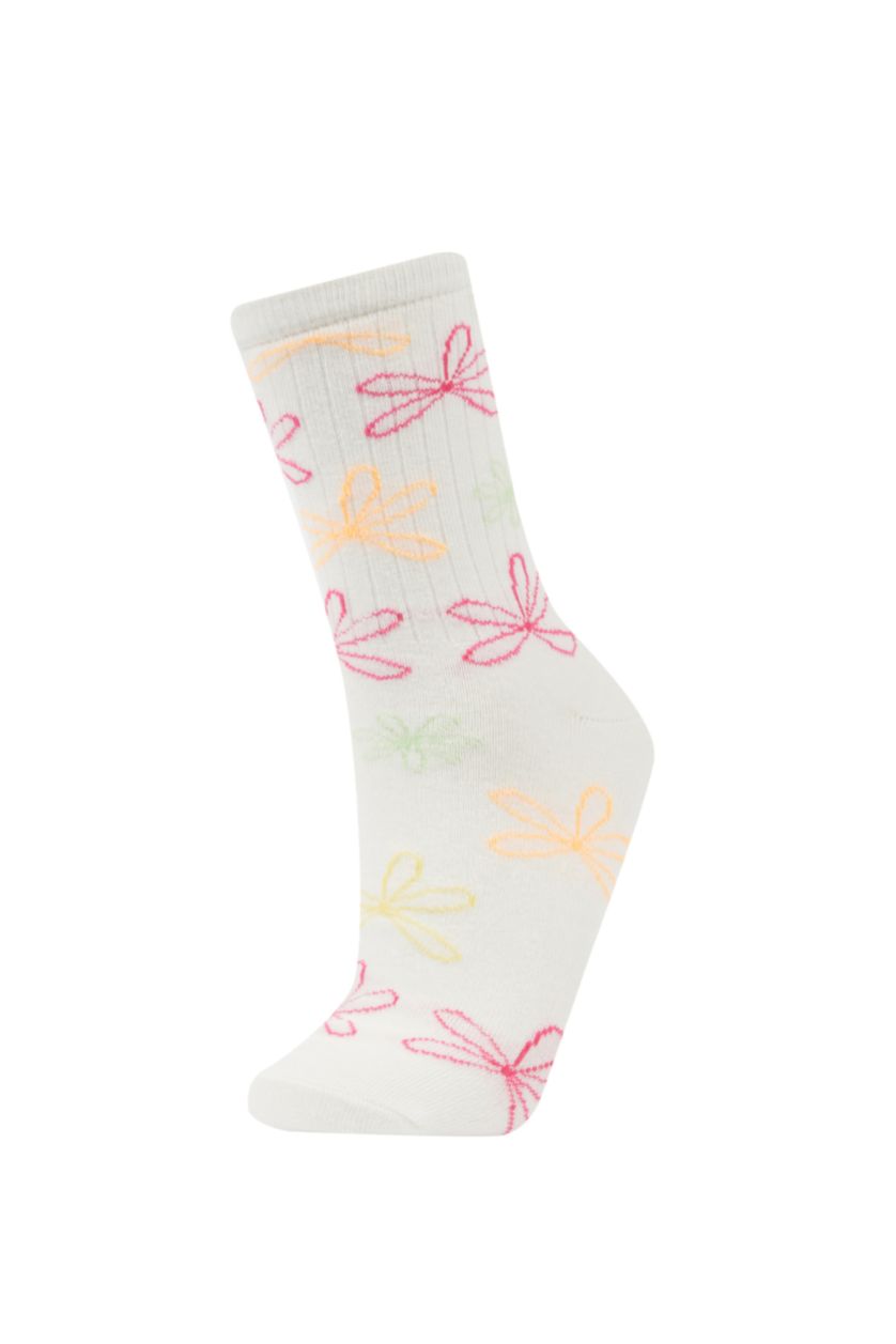 WOMAN White Woman Embroidery 3 Piece Cotton Long Socks