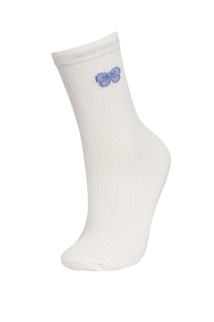 نساء أبيض (000) جوارب نسائي طويلة قطن مطرز - 3 قطع