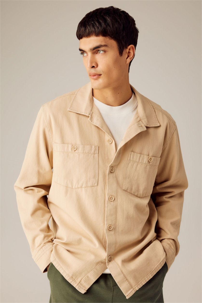 MAN Beige Relax Fit Cotton Long Sleeve Shirt