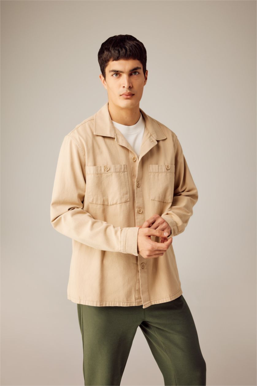 MAN Beige Relax Fit Cotton Long Sleeve Shirt