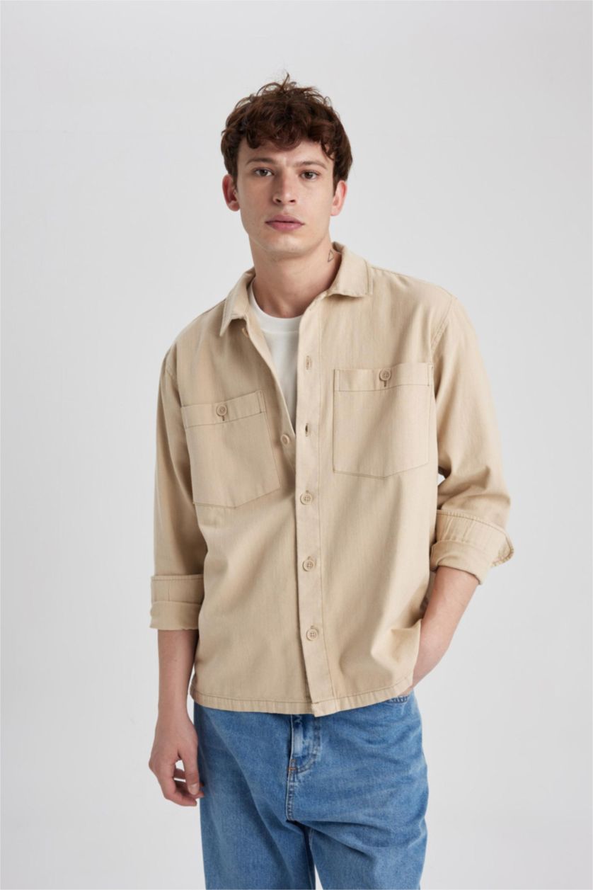 MAN Beige Relax Fit Cotton Long Sleeve Shirt