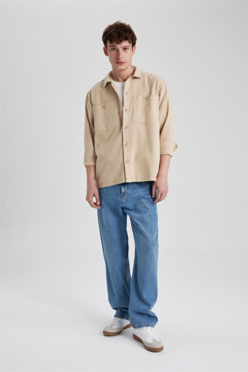 MAN Beige Relax Fit Cotton Long Sleeve Shirt