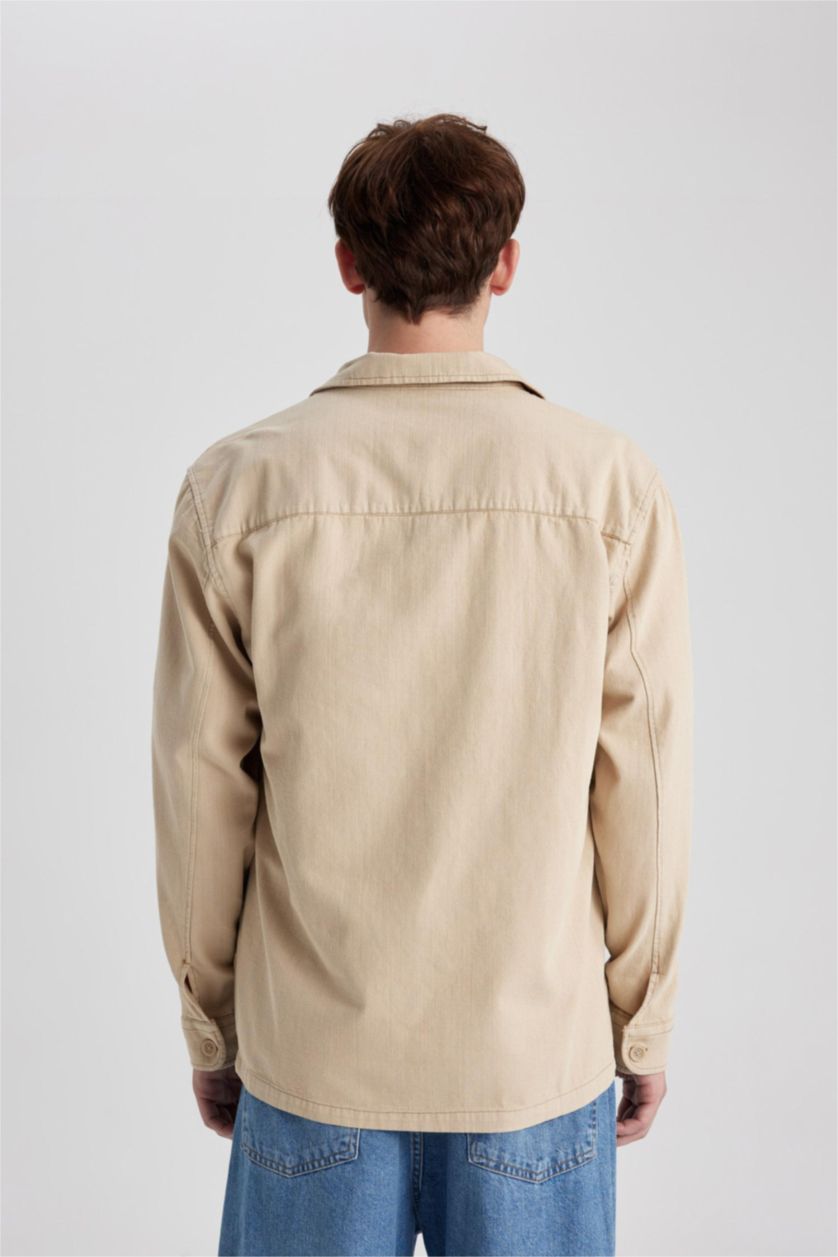 MAN Beige Relax Fit Cotton Long Sleeve Shirt
