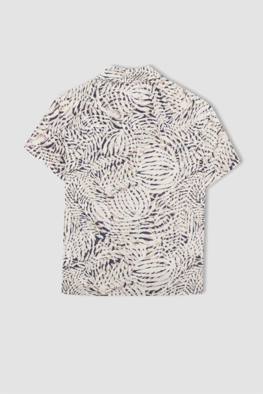 Boys & Teens Ecru Boy Oversize Fit Polo Neck Viscose Short Sleeve Shirt