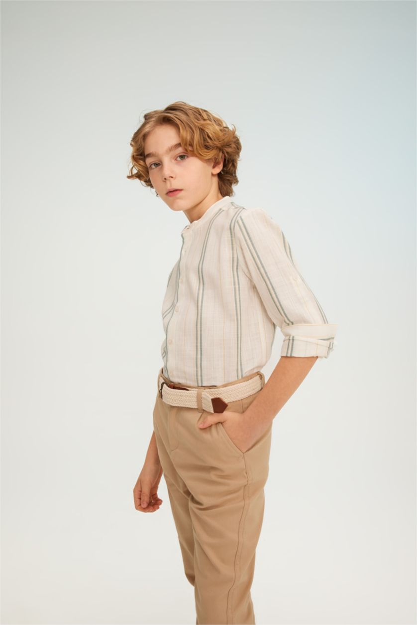 أولادي بيج فاتح قميص كم طويل قصة عادية بياقة عالية