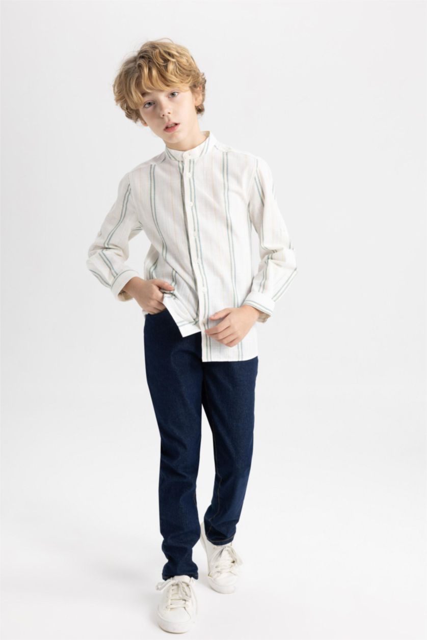 أولادي بيج فاتح قميص كم طويل قصة عادية بياقة عالية