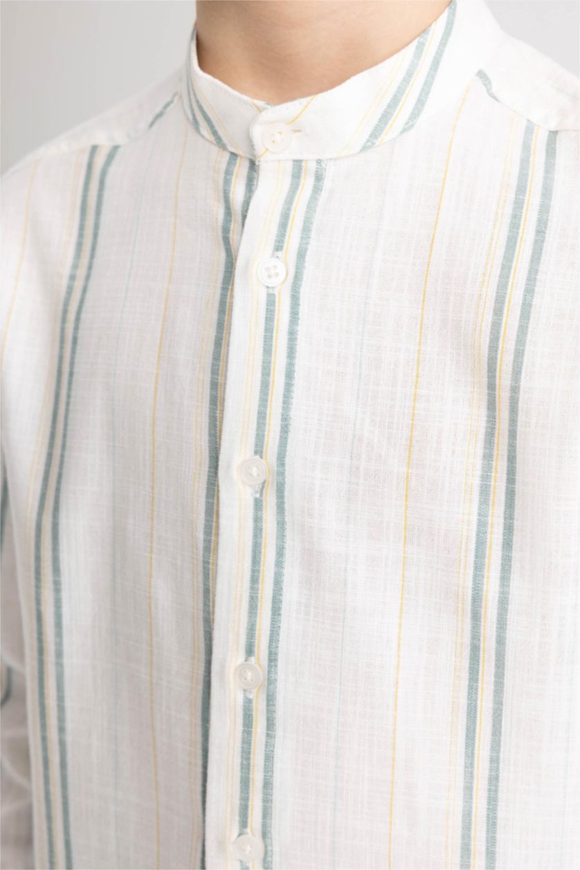 أولادي بيج فاتح قميص كم طويل قصة عادية بياقة عالية