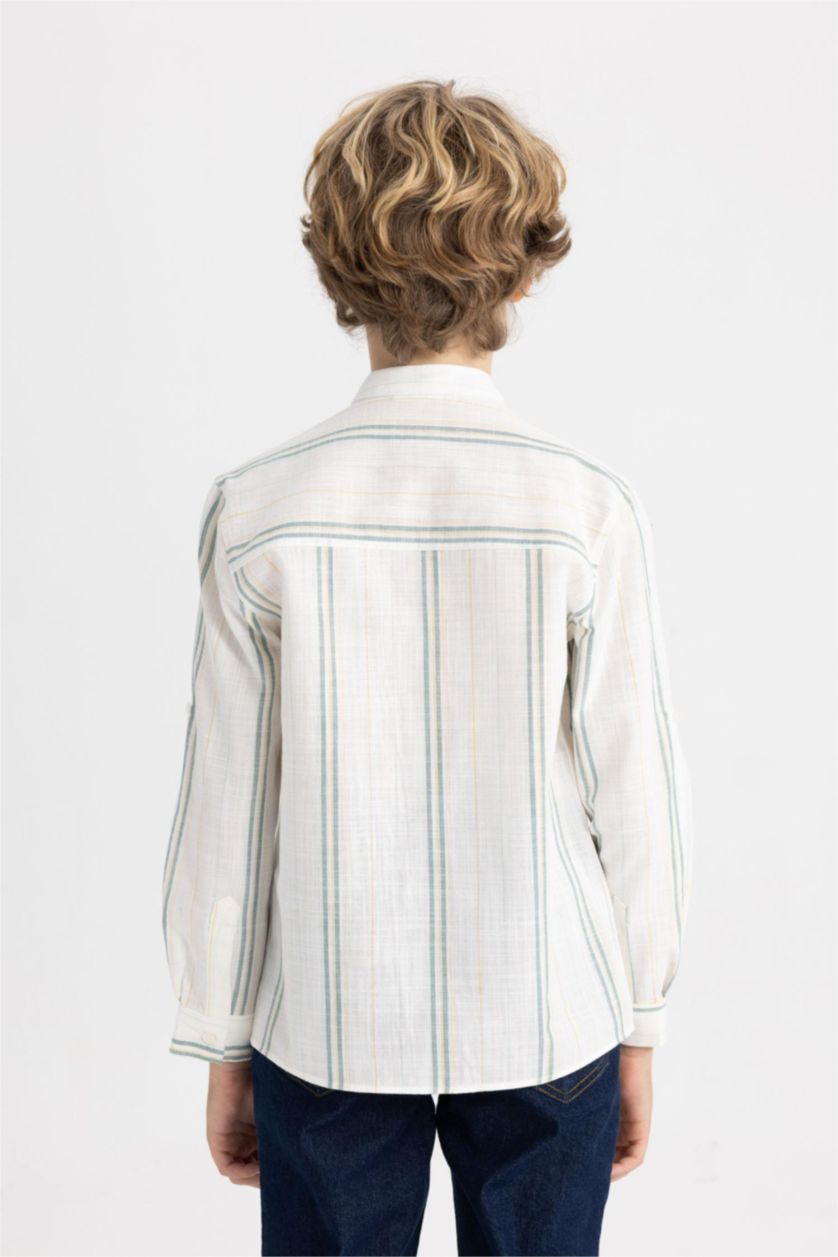 أولادي بيج فاتح قميص كم طويل قصة عادية بياقة عالية