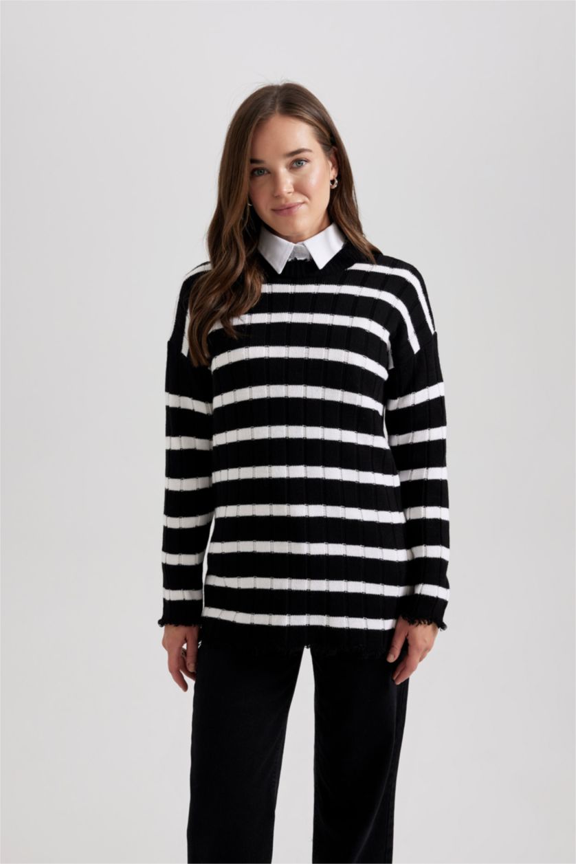 FEMME Noir Tunique Coupe Régulière à Rayures