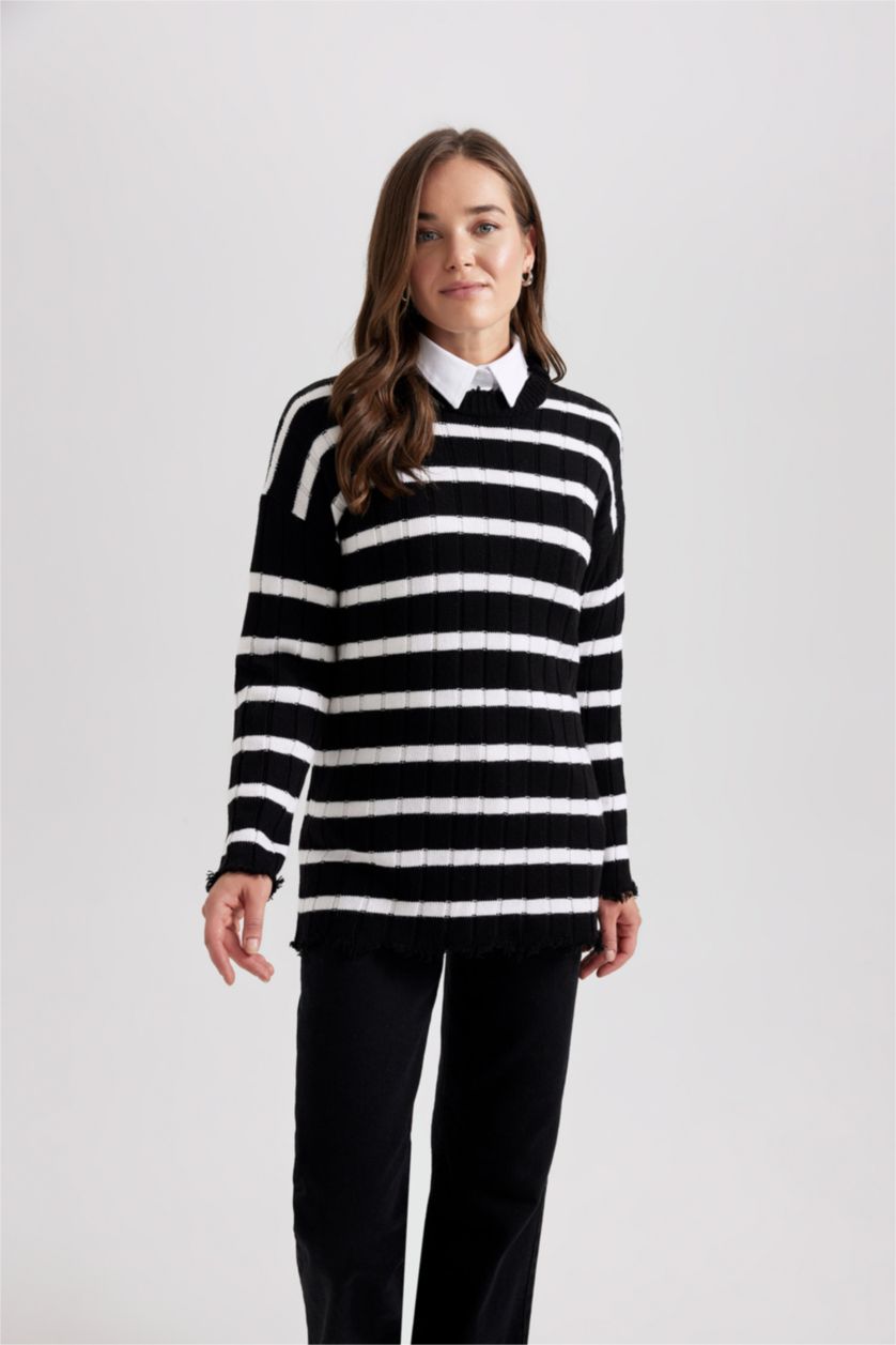 FEMME Noir Tunique Coupe Régulière à Rayures