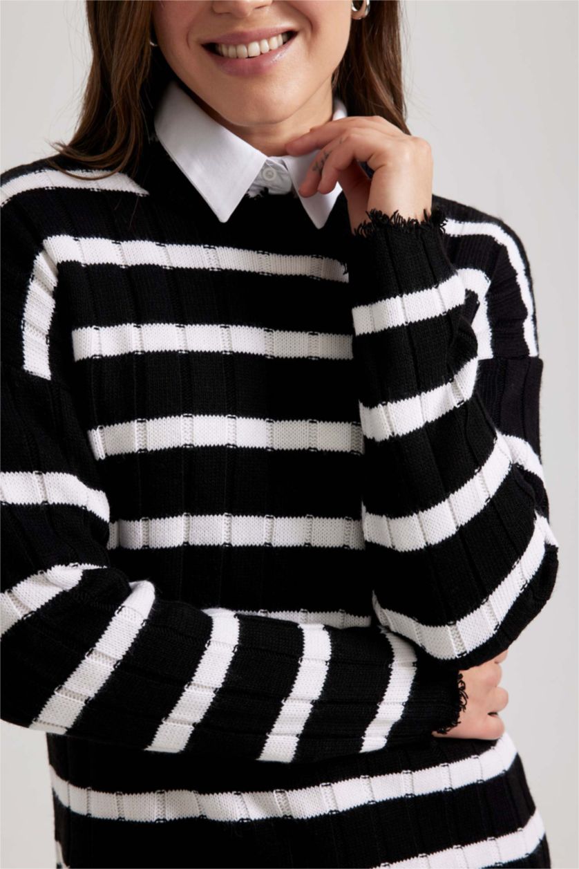 FEMME Noir Tunique Coupe Régulière à Rayures