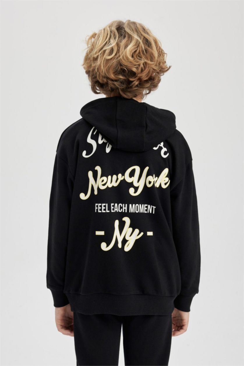 أولاد أسود سويت شيرت اوفر سايز بغطاء للرأس بجيب