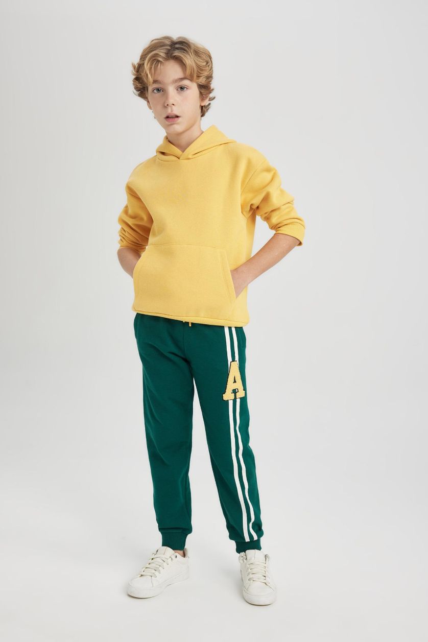 Erkek Çocuk - Genç Erkek Koyu Yeşil Erkek Çocuk Baskılı Kalın Eşofman Altı