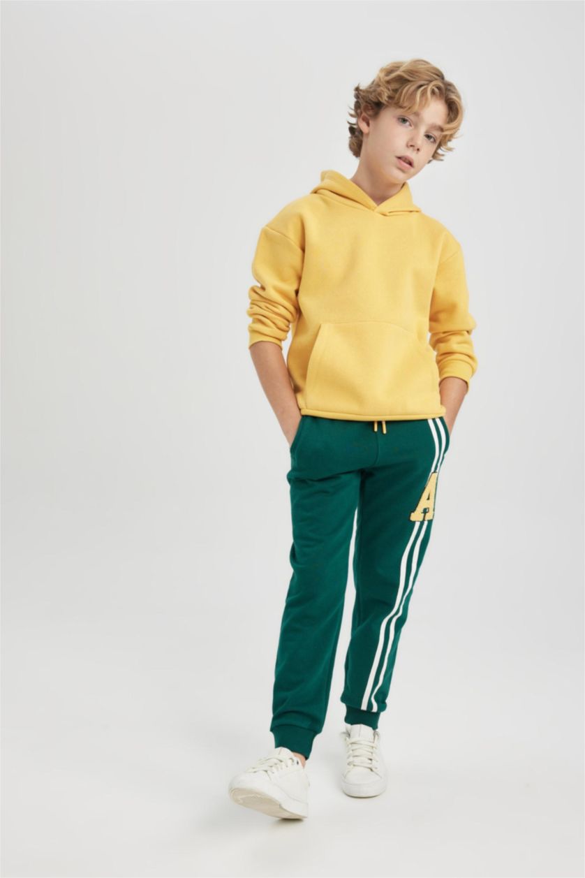 Erkek Çocuk - Genç Erkek Koyu Yeşil Erkek Çocuk Baskılı Kalın Eşofman Altı