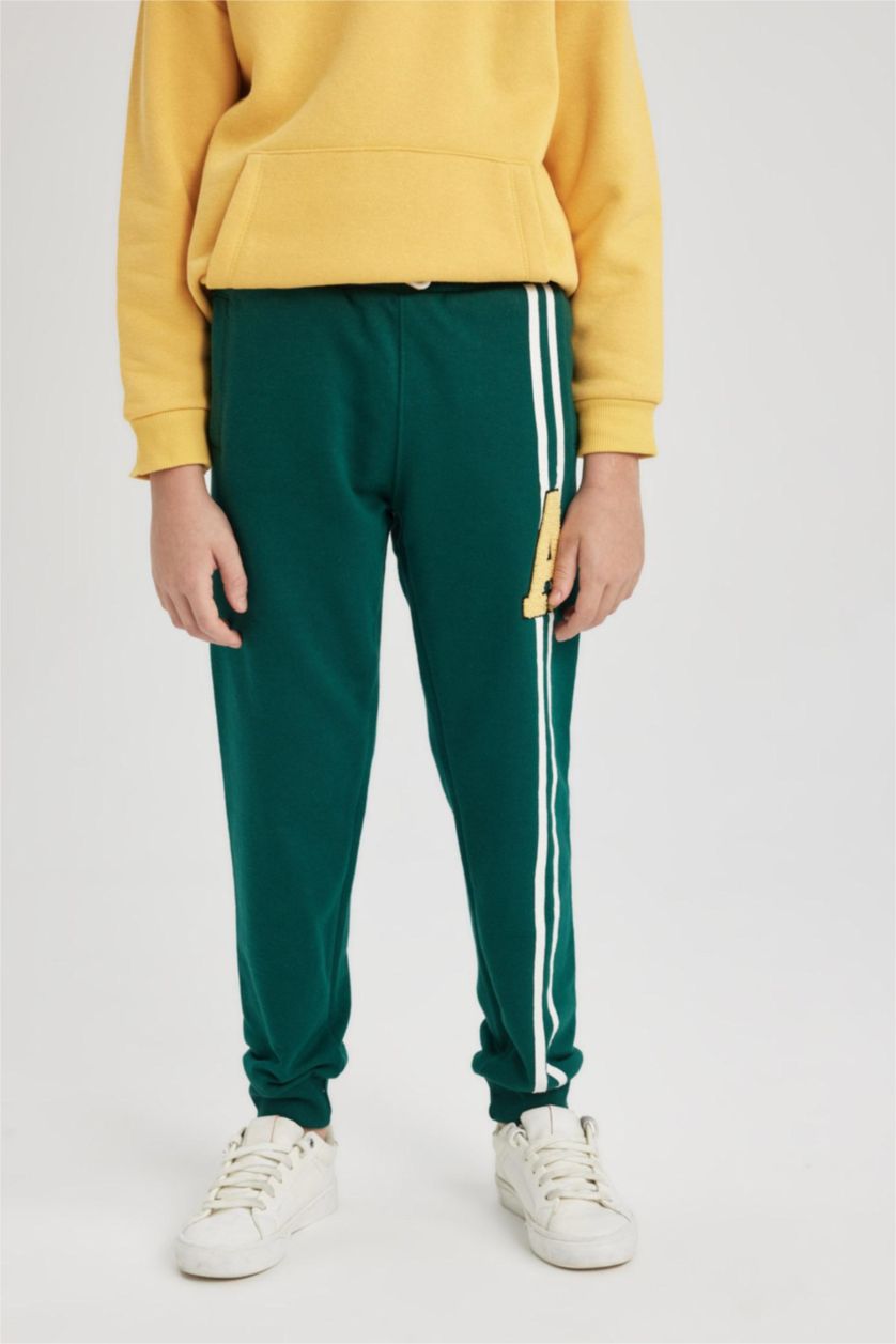 Erkek Çocuk - Genç Erkek Koyu Yeşil Erkek Çocuk Baskılı Kalın Eşofman Altı