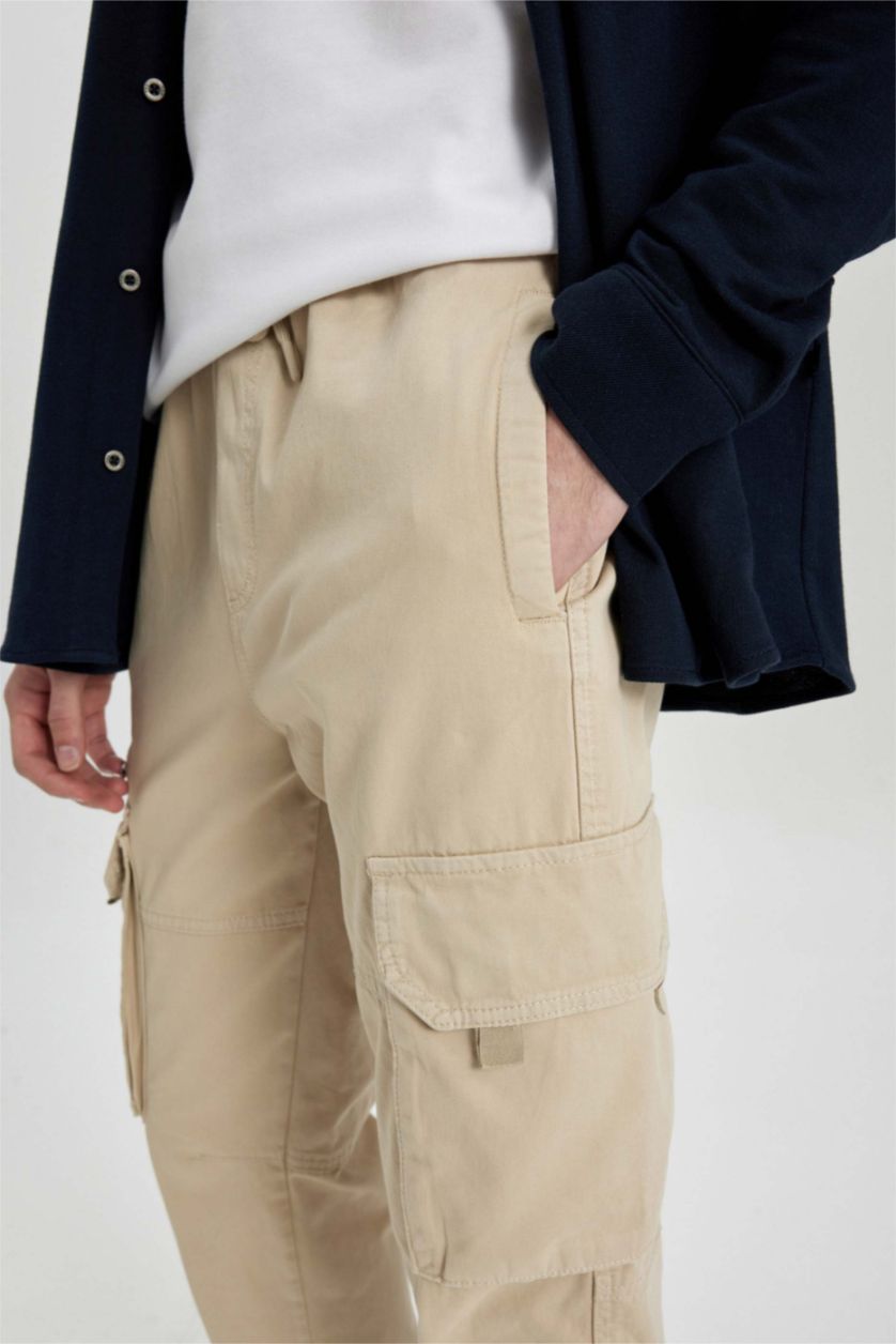HOMME Beige Pantalon Jogging Cargo Gabardine Coupe Régulière avec Poches