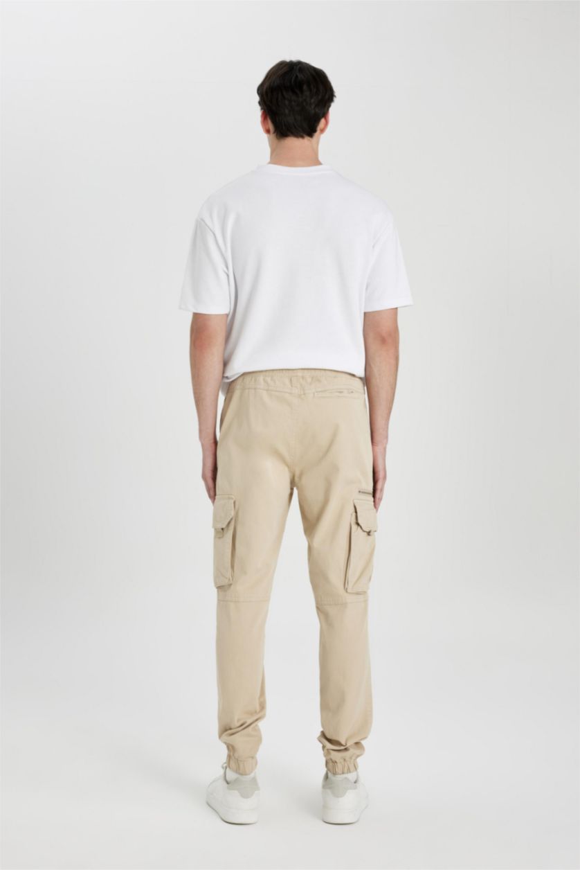 HOMME Beige Pantalon Jogging Cargo Gabardine Coupe Régulière avec Poches