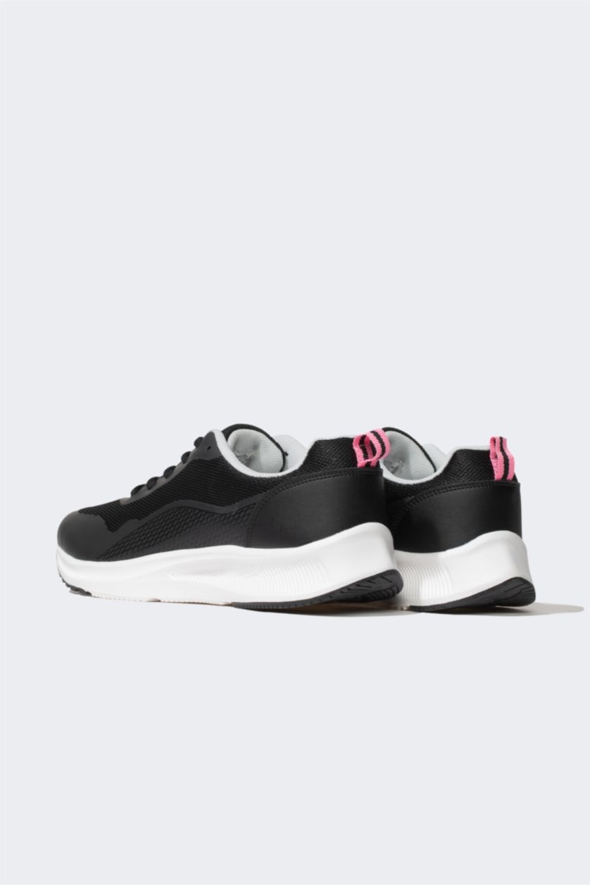 حريمي أسود حذاء رياضي حريمي جلد صناعي برباط