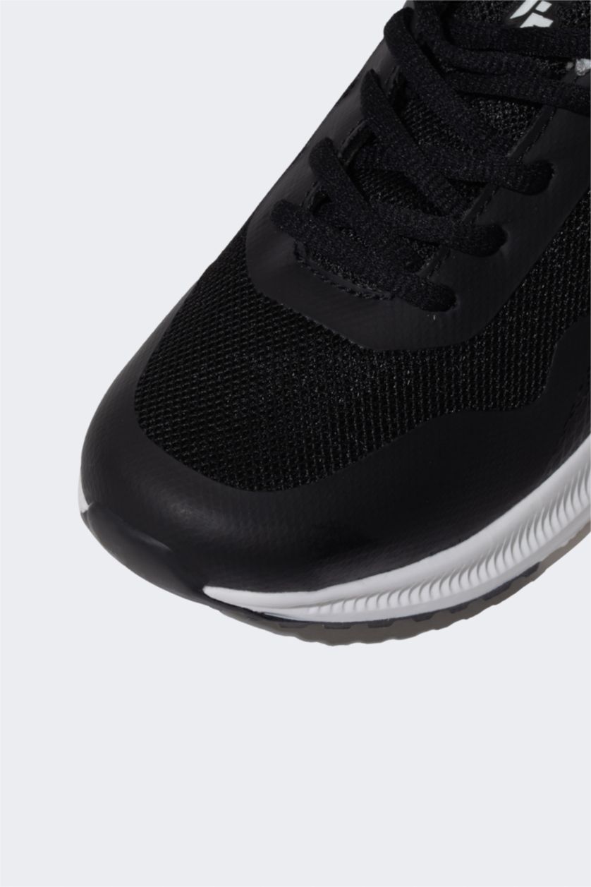 حريمي أسود حذاء رياضي حريمي جلد صناعي برباط