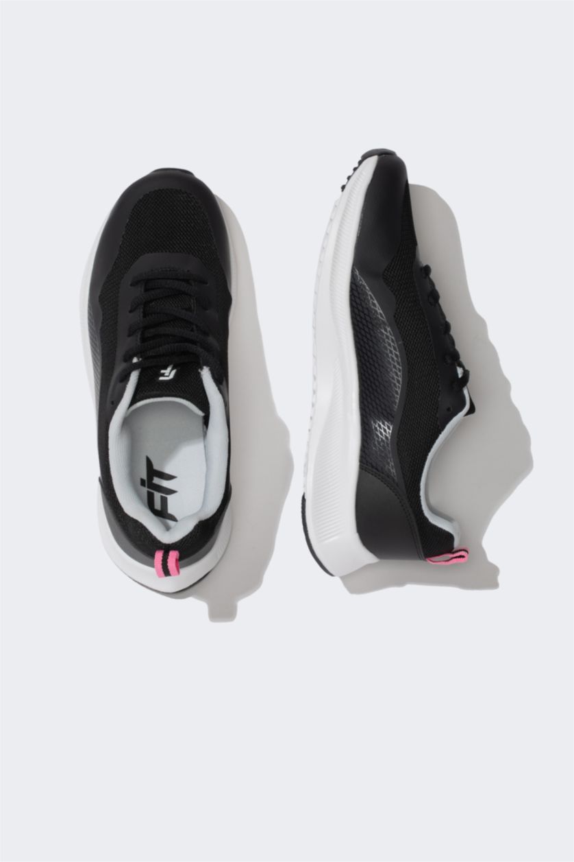 حريمي أسود حذاء رياضي حريمي جلد صناعي برباط