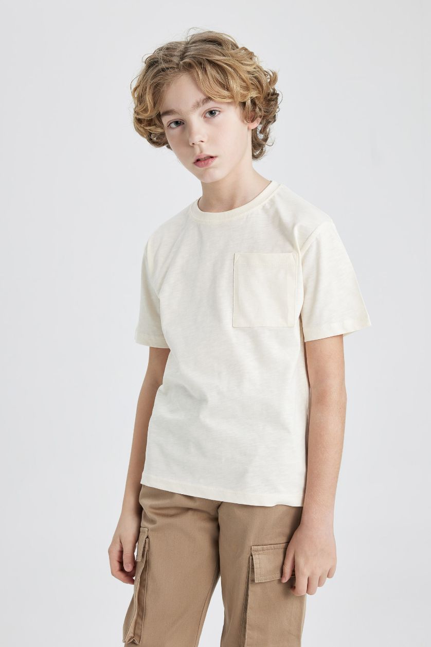 Boys & Teens Ecru Boy Crew Neck Short Sleeve T-Shirt
