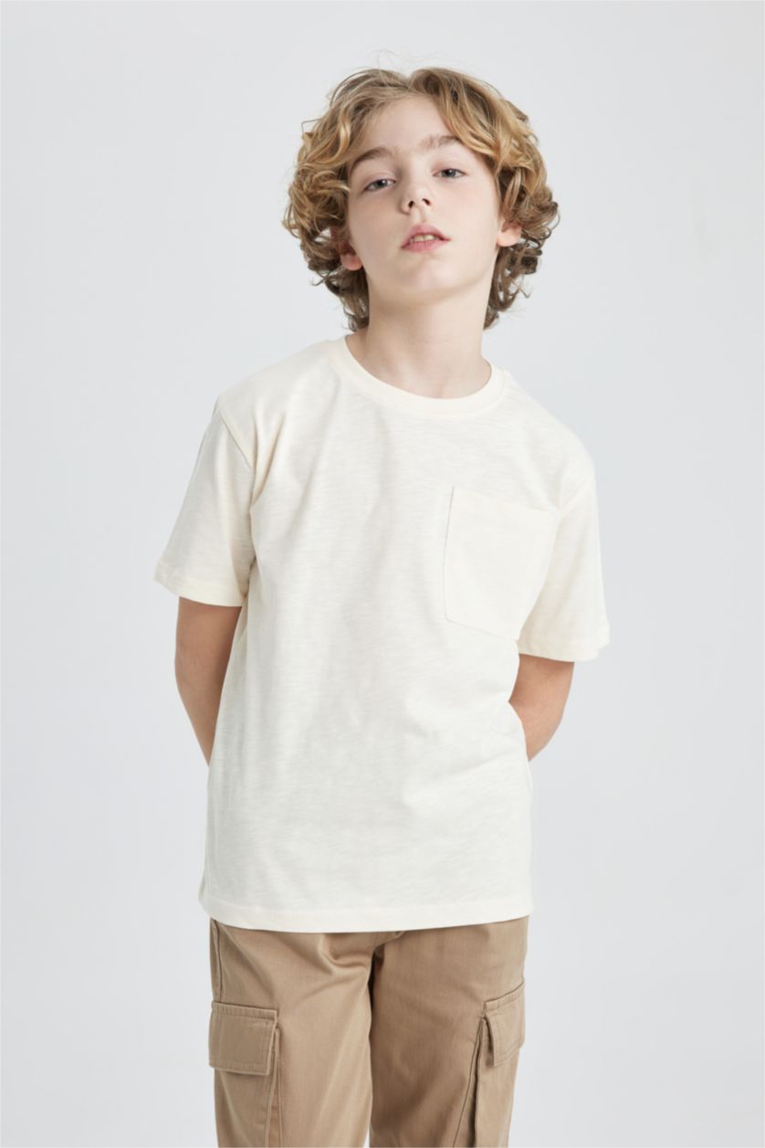 Boys & Teens Ecru Boy Crew Neck Short Sleeve T-Shirt