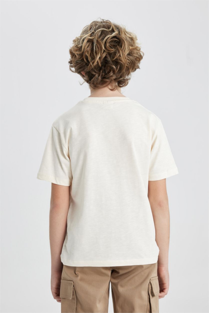 Boys & Teens Ecru Boy Crew Neck Short Sleeve T-Shirt