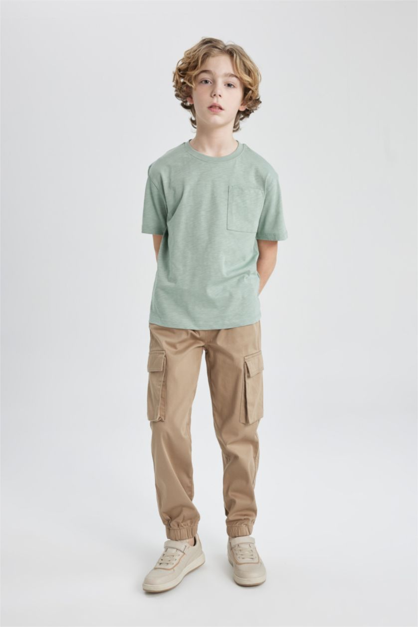 Erkek Çocuk - Genç Erkek Açık Haki Bisiklet Yaka Kısa Kollu Tişört Erkek Çocuk