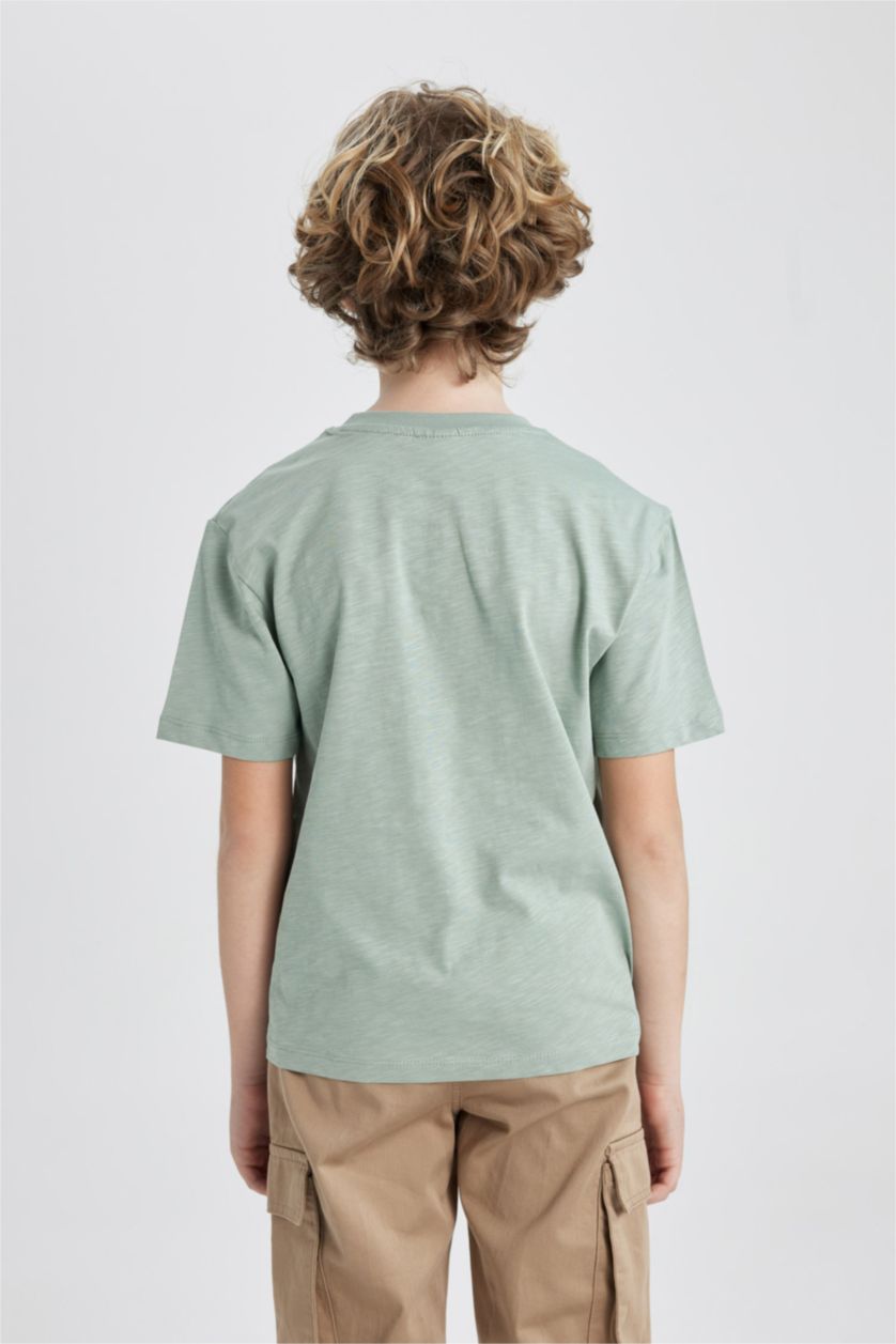 Erkek Çocuk - Genç Erkek Açık Haki Bisiklet Yaka Kısa Kollu Tişört Erkek Çocuk