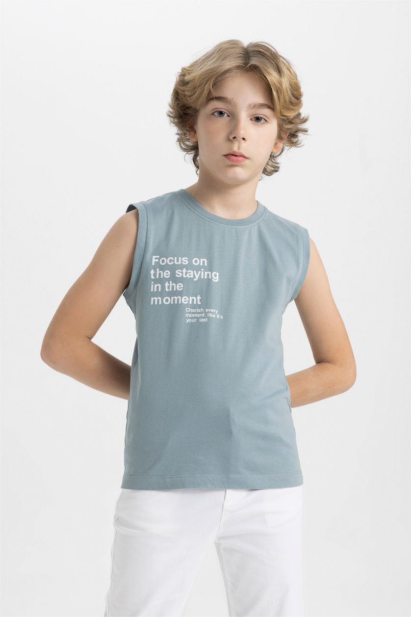 BOYS & TEENS Mat Mavi Boy Crew Neck Printed Sleeveless T-Shirt