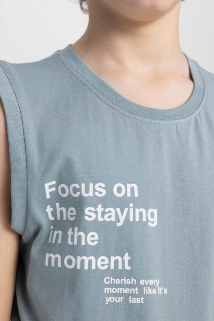 BOYS & TEENS Mat Mavi Boy Crew Neck Printed Sleeveless T-Shirt