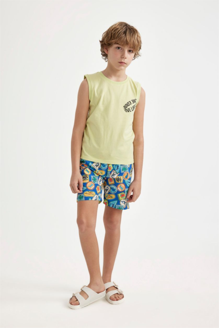 BOYS & TEENS Light Green Boy Crew Neck Printed Sleeveless T-Shirt