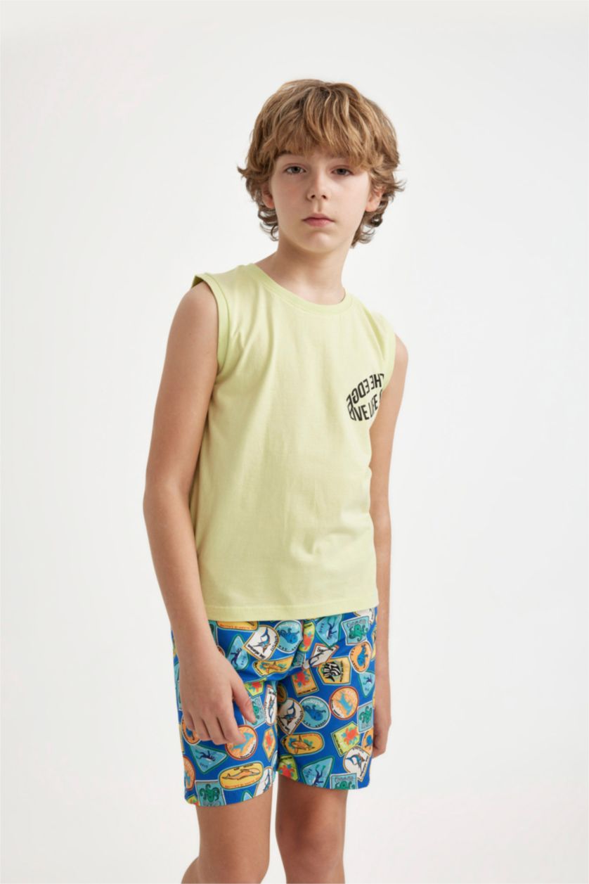 BOYS & TEENS Light Green Boy Crew Neck Printed Sleeveless T-Shirt