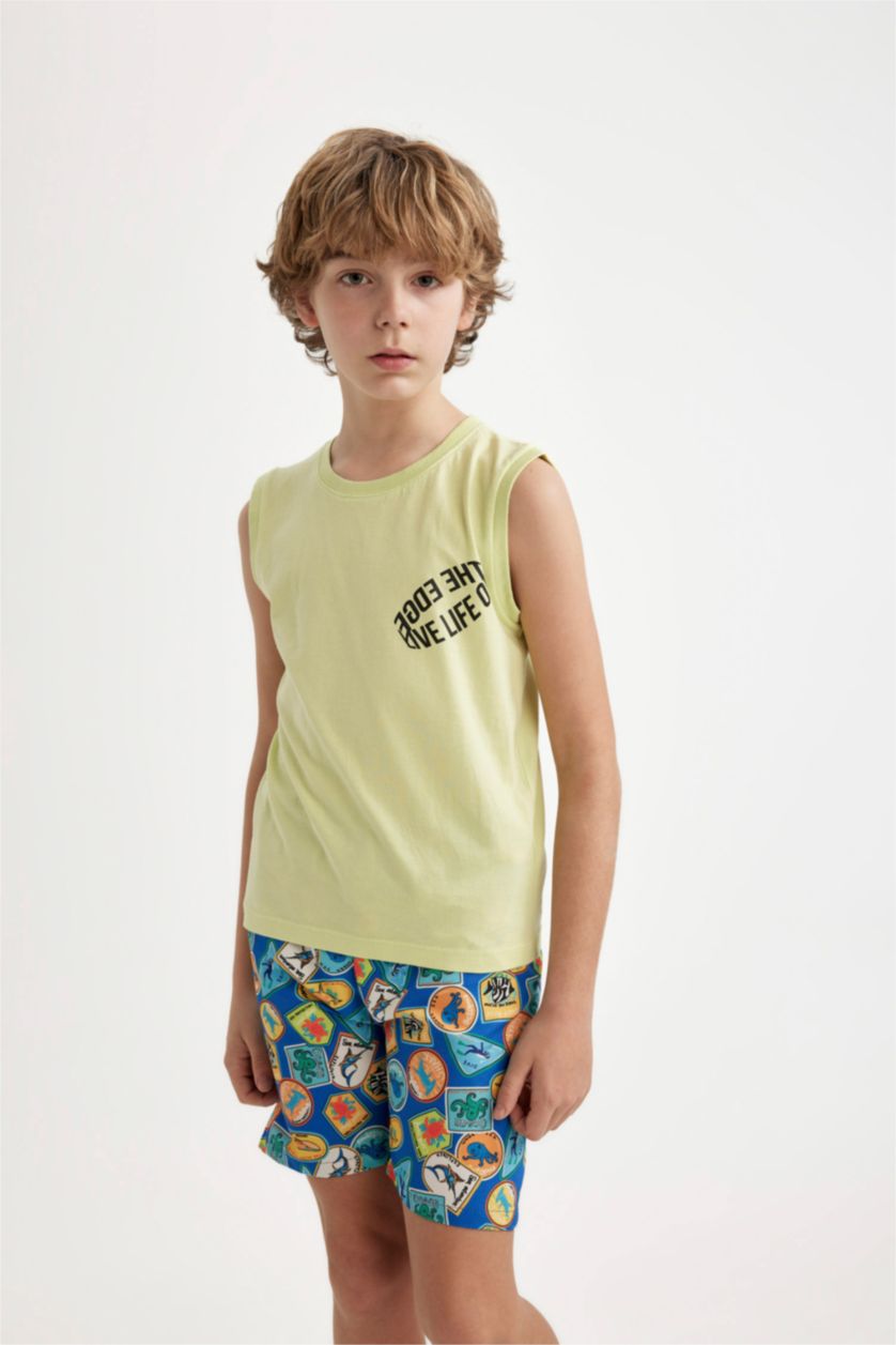 BOYS & TEENS Light Green Boy Crew Neck Printed Sleeveless T-Shirt