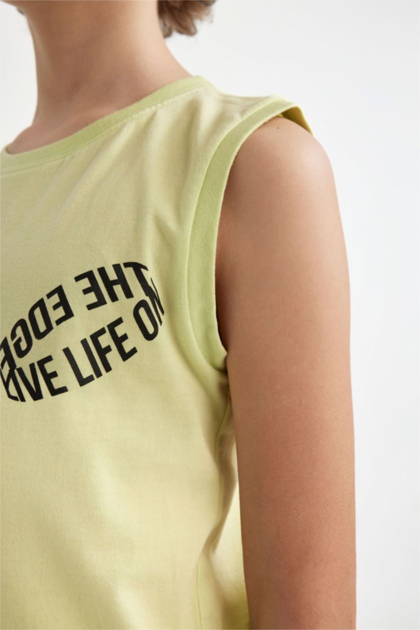 BOYS & TEENS Light Green Boy Crew Neck Printed Sleeveless T-Shirt