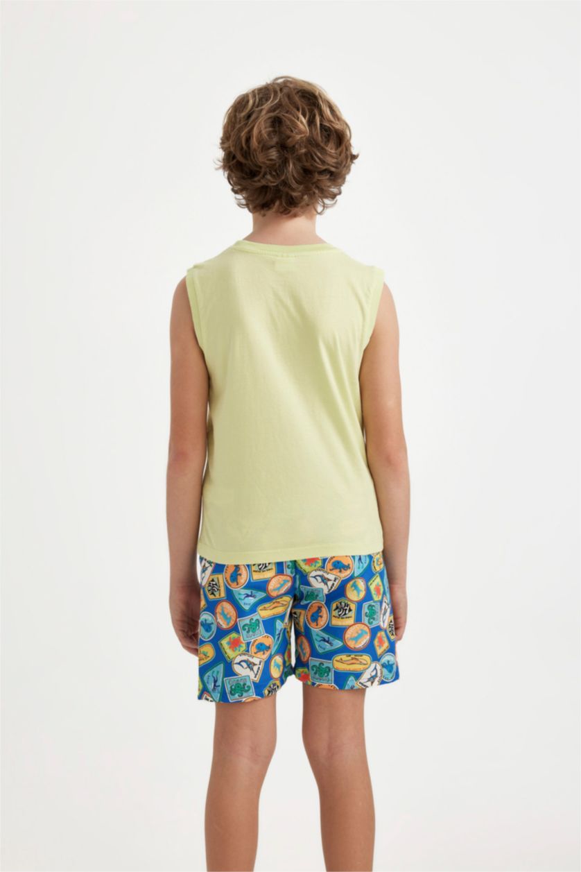 BOYS & TEENS Light Green Boy Crew Neck Printed Sleeveless T-Shirt