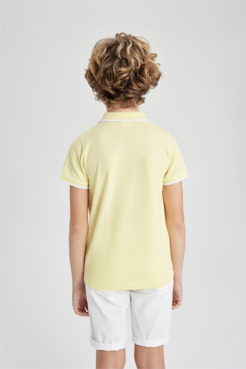 GARÇONS Jaune T-Shirt Polo en Piqué à Manches Courtes pour Garçon