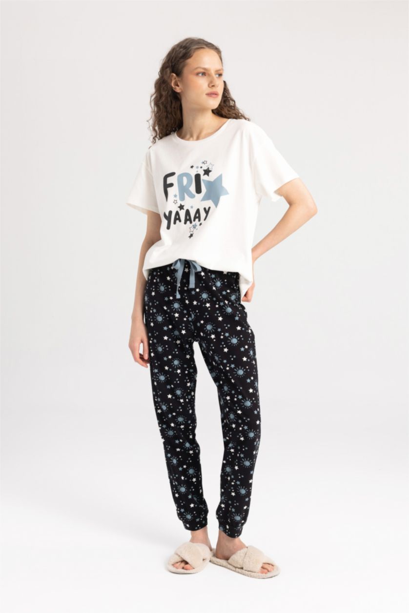WOMAN Black Fall in Love Printed 2 Piece Pajama Set