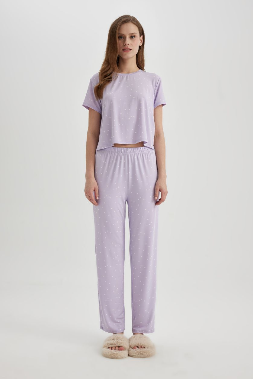 FEMME Violet Clair Pyjama en Softshell Coupe Régulière à manches courtes
