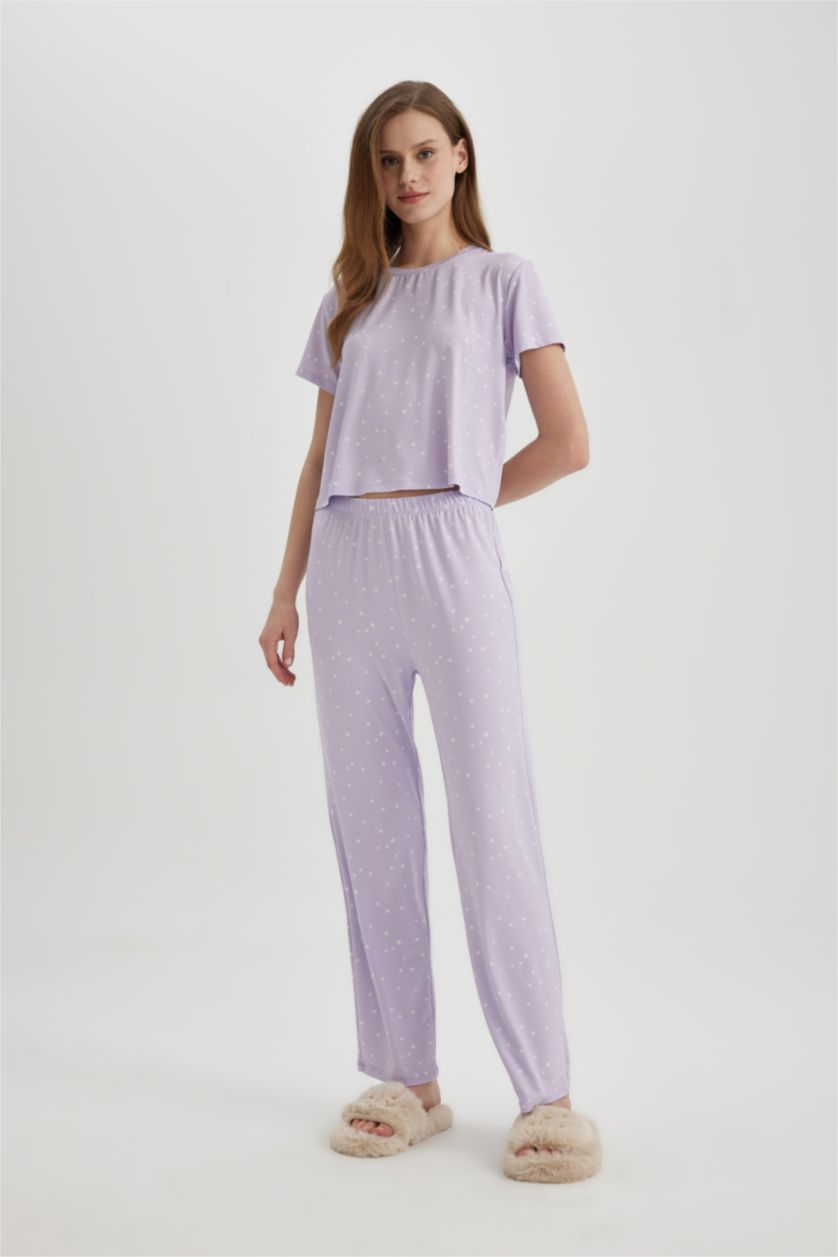FEMME Violet Clair Pyjama en Softshell Coupe Régulière à manches courtes