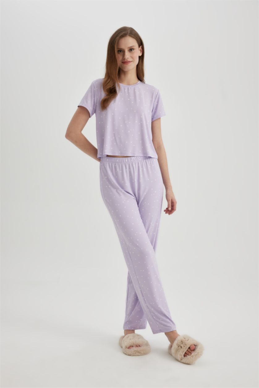 FEMME Violet Clair Pyjama en Softshell Coupe Régulière à manches courtes